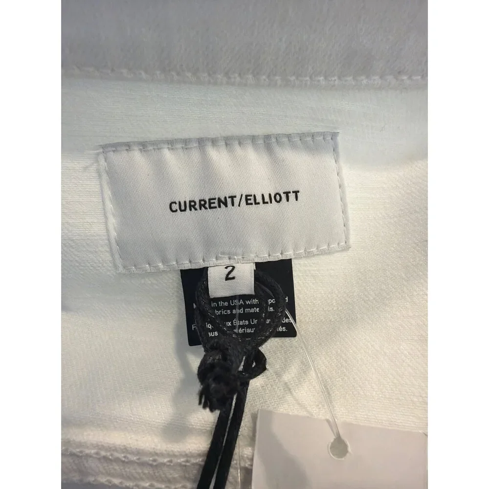 Current/Elliott The Baby Trucker Jacket White Denim Cropped Size 2